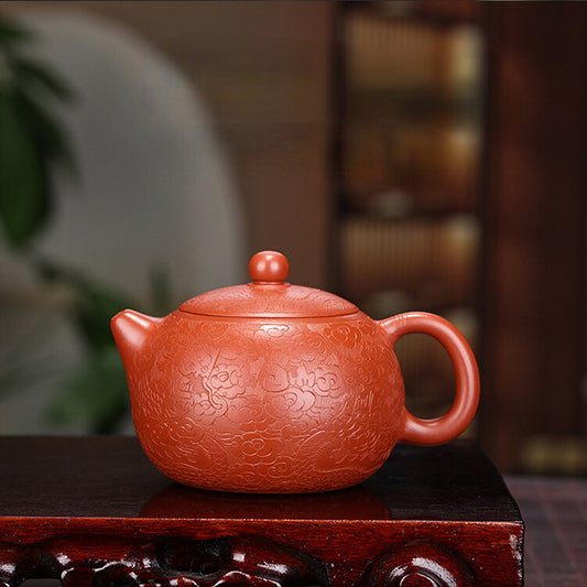 China Yixing Zisha Pottery Clovershrub Clay Handmade 260cc Dragon Grain Teapot