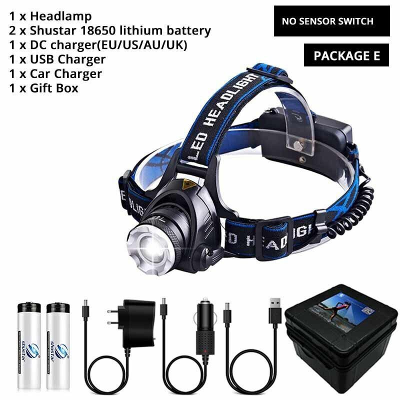 LED Headlamp Super Bright Sensor Zoomable Fishing Lamp Lighting 18650 Batteries