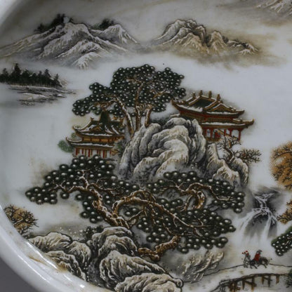 23cm China Porcelain Landscape Pattern Tea Tray Antique Collection Home Decorate