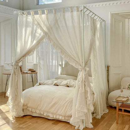 Flax Mosquito Net Bed Netting Canopy Summer France Bed Curtain & White Bracket