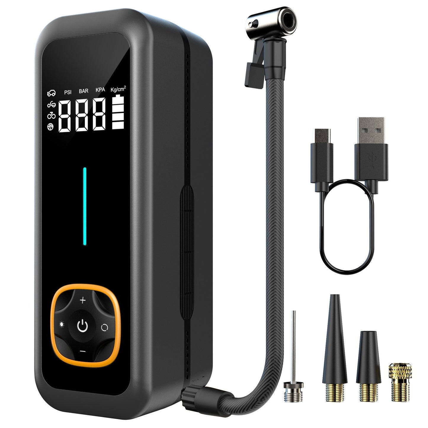 Digital display car mounted portable wireless tire inflation pump for vehicles