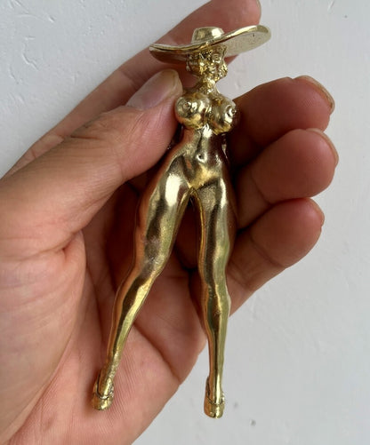 4.4" Solid Brass Naked Hot Girl Statue Art Beauty Model Artwork Pendants