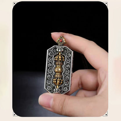 Vintage Vajra Pendant Tibetan Amulet Six Word Mantra Square Charm Buddhist