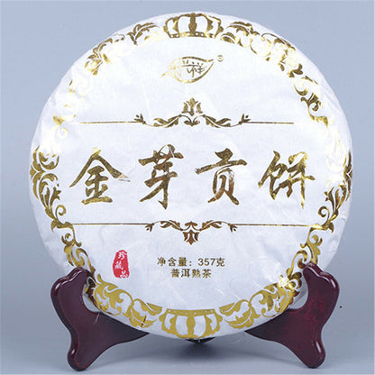 357g Golden Buds Tea Cake Chinese Ripe Puer Yunnan Natural Pu Erh Tea Green Food
