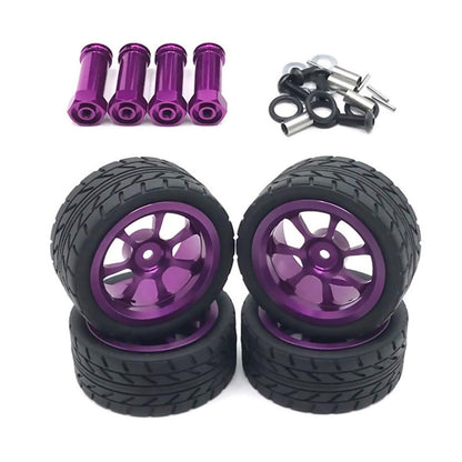 4PCS Purple Wheels Rim Hubs + Rubber Tires 1/14 RC Car For Wltoys 144001 fdd