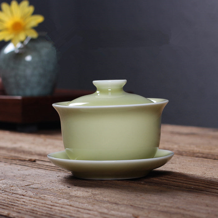 Real Longquan Celadon Gaiwan China Tea Bowl Porcelain Cup Saucer Marked Tea Bowl