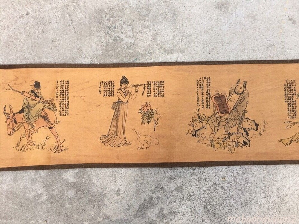 AntiqueChinese Long Scroll Painting Scroll"the Eight Immortals Figure" Painting