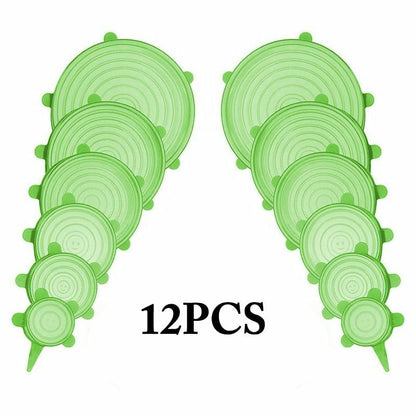 Silicone Stretch Food Cover 12pcs Reusable Elastic Adjustable Bowl Lid Universal
