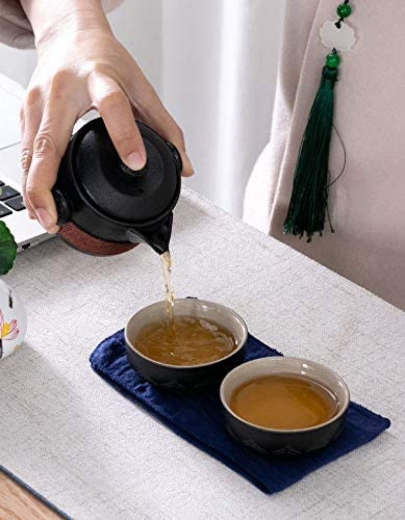 Travel Set KungFu Tea Black 200ml Pot Cups with Black Portable Packaging Bag