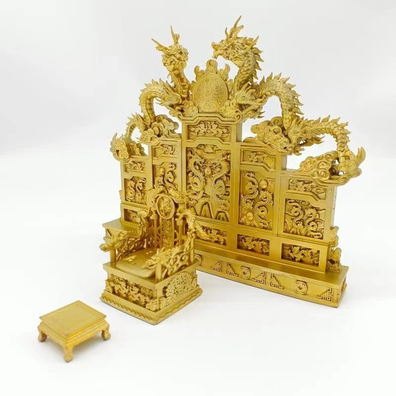 Chinese Emperor Dragon Throne Statue Screen Chair Pedal Display Model