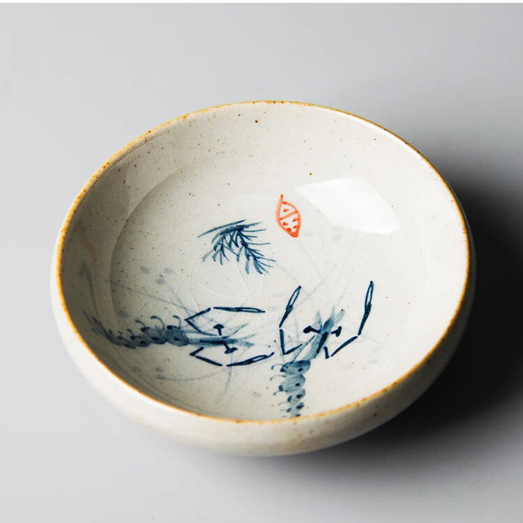 Chinese Vintage Hand Painted Shrimp Pottery Cups Tea Cup Set Teaware Goldfish