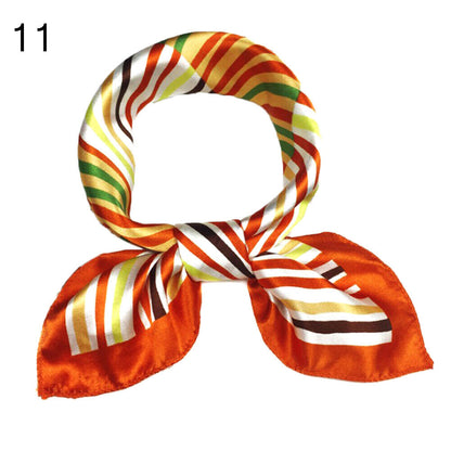 Women Small Print Silk Scarf Striped Headband Handle Bag Wristband Fashion