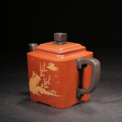 Chinese Yixing Zisha Clay Handmade Exquisite Teapot （四方 底款：曼希陶艺）