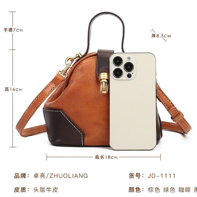 Vintage Shoulder Bag Genuine Leather Bag Retro Handbag Crossbody Purse Polyester