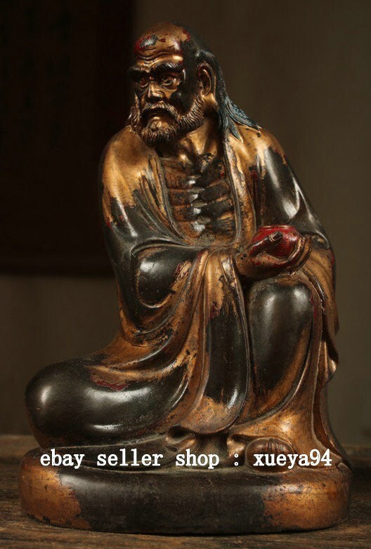 8.6" Old Chinese Dynasty Bronze Gilt Arhat Damo Bodhidharma Dharma Buddha Statue