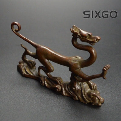 Art chinese fortune bronze dragon figure statue collectable tea pet table decor