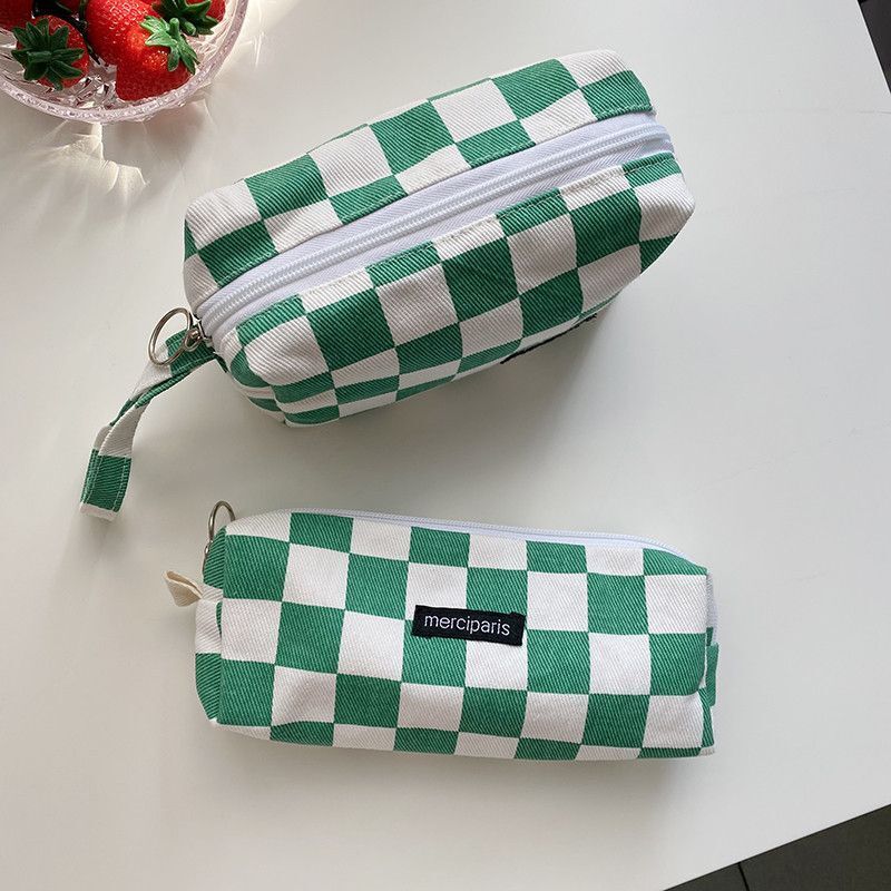 Plaid Cosmetic Bag Canvas Handbags Purse Organizer Pencil Makeup Bags Lipstick