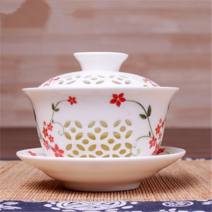 Gaiwan For Puer Tea Brew Service Porcelain Tureen Floral Ceramic Tea Bowl Cups
