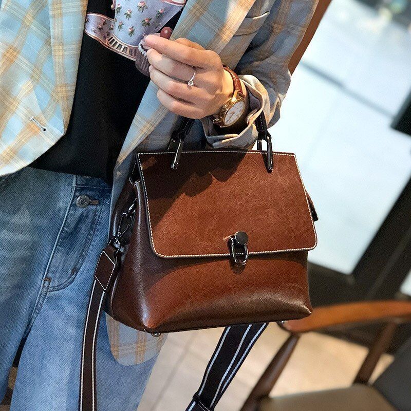 Cowhide Leather Bag One-shoulder Handbags Satchels Large Messenger 26*13*21 CM