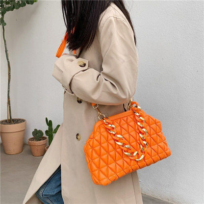 Handbag Thick Chain Purse Crossbody Bag Orange Yellow Shoulder Evening Clutch