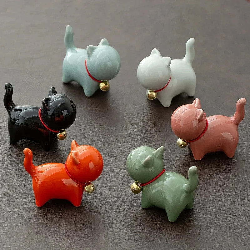 7cm Ceramics Fortune Cat Ornament Tea Pet Desktop Ornaments Tea Set Accessories