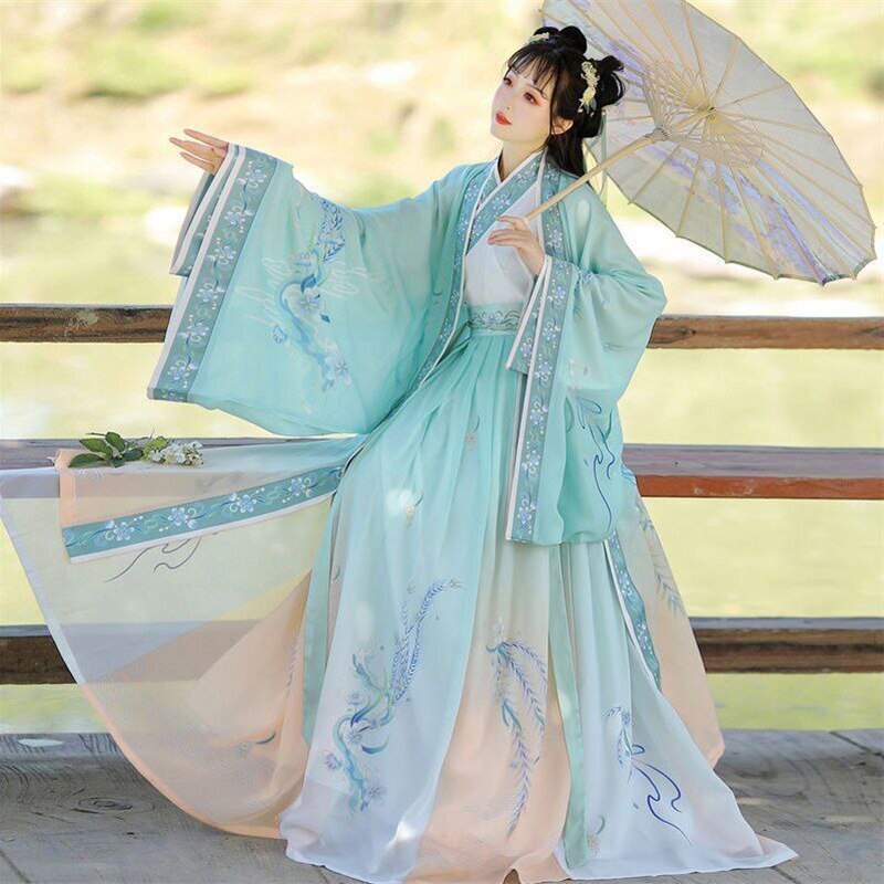 中国汉服加大码女式古代传统印花汉服仙女角色扮演-