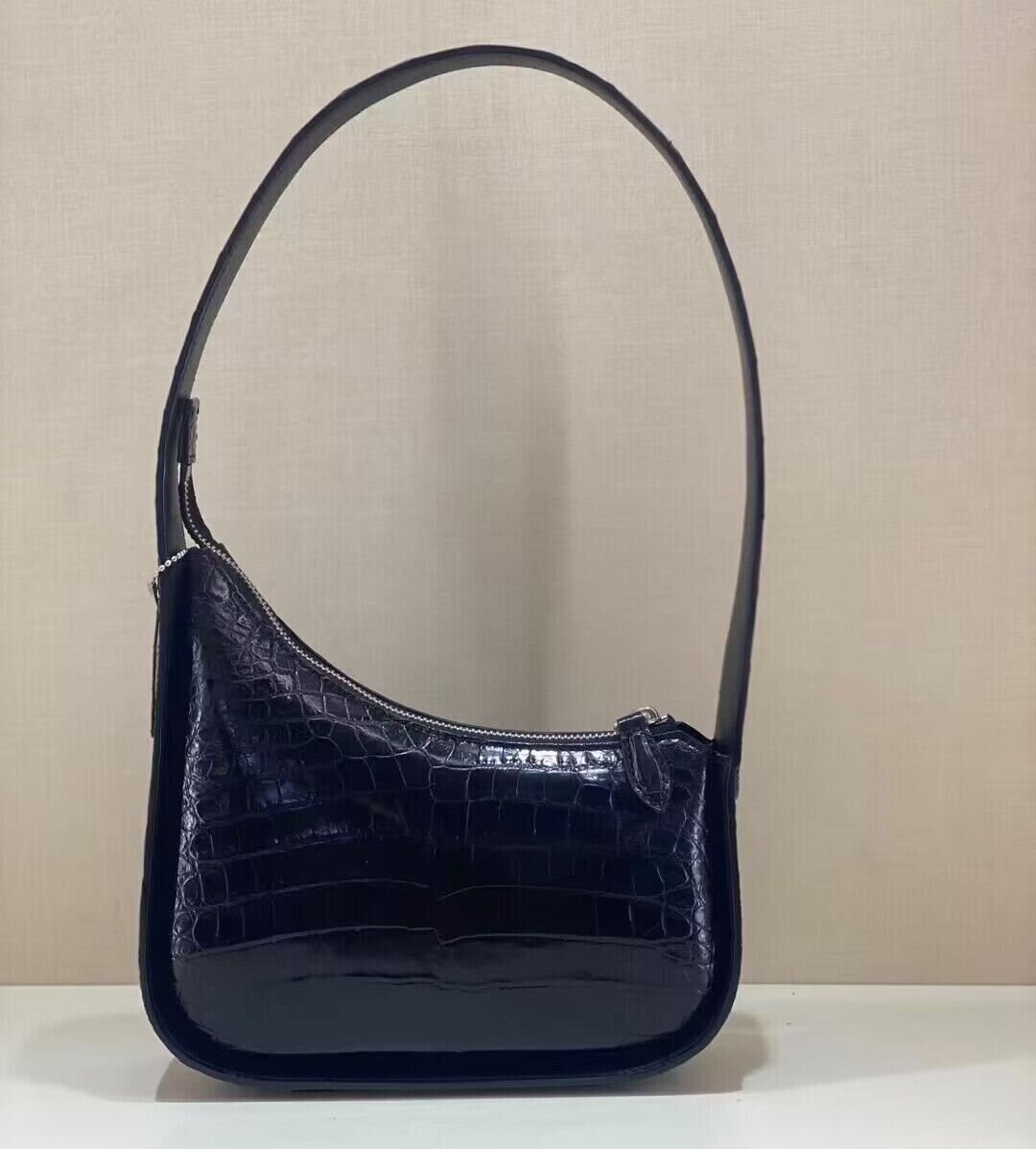 Black Real Crocodile Belly Skin Underarm Bag, New Desinger Women's Shouler Bag