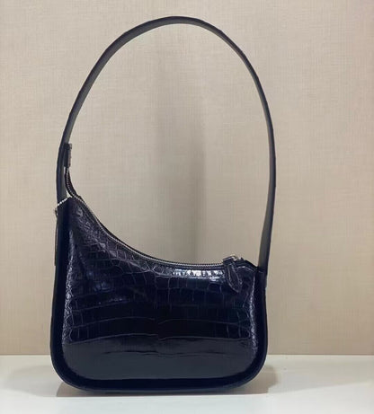 Black Real Crocodile Belly Skin Underarm Bag, New Desinger Women's Shouler Bag