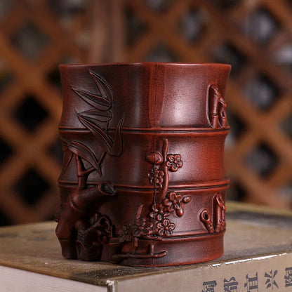 Purple Sand Bamboo Shape Chinese Bonsai Pot Vase Table Home Garden Decoration