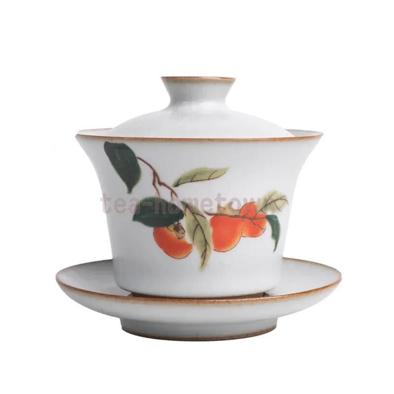 Chinese Retro Ru Kiln Tea Tureen Teacup Handmade Flower and Bird Ceramic Gaiwan