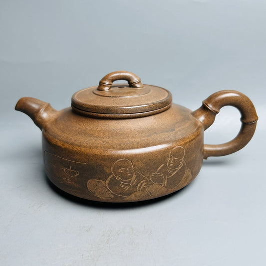 Vintage Chinese Yixing Purple Clay Teapot Zisha Ceremony Carving Collectible Art