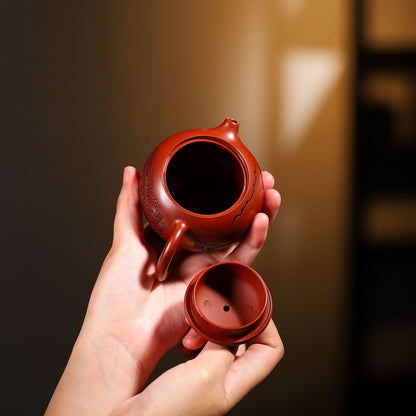 110ml Tea Pot Ball Shaped Infuser Holes Full Handmade Carved House Marked Xishi