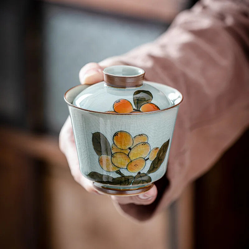 Hand-painted Loquat Cover Bowl Ceramic Tea Bowl Hand-painted Kung Fu Tea Set