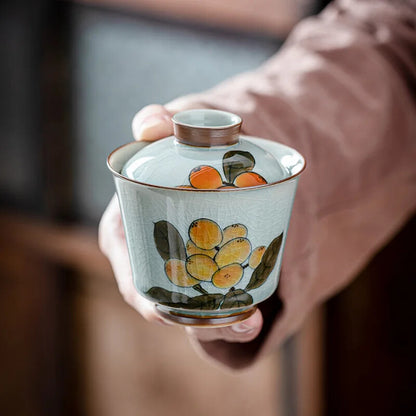 Hand-painted Loquat Cover Bowl Ceramic Tea Bowl Hand-painted Kung Fu Tea Set