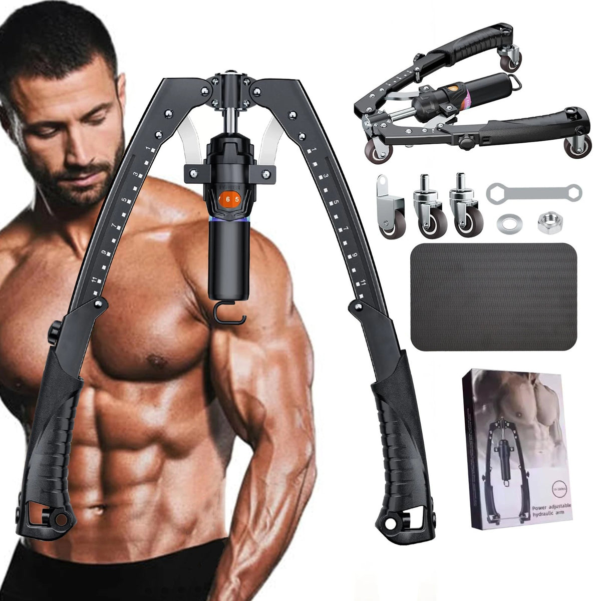 Hydraulic Arm Trainer Adjustable 22-440Lbs Chest Workout Ab Roller Home Gym Exer