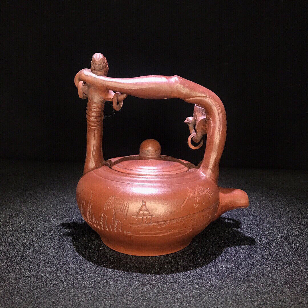 Chinese Yixing Zisha Clay Handmade Exquisite Teapot （歌伎提梁 底款：张荷娣）