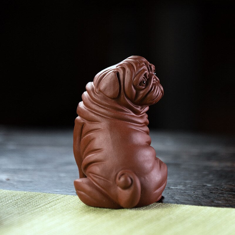 4.13" Purple Clay Tea Pet Zodiac Dog Statue Tea Figurine Ornaments Handmade Gift