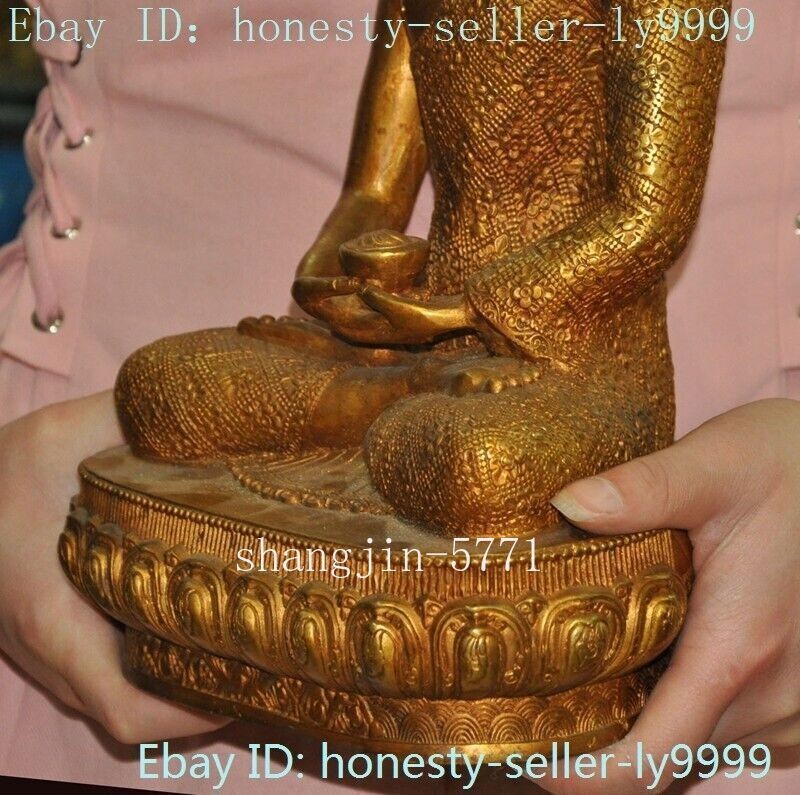 Tibet Buddhism Temple Bronze Gilt Sakyamuni Shakyamuni Medicine Buddha Statue