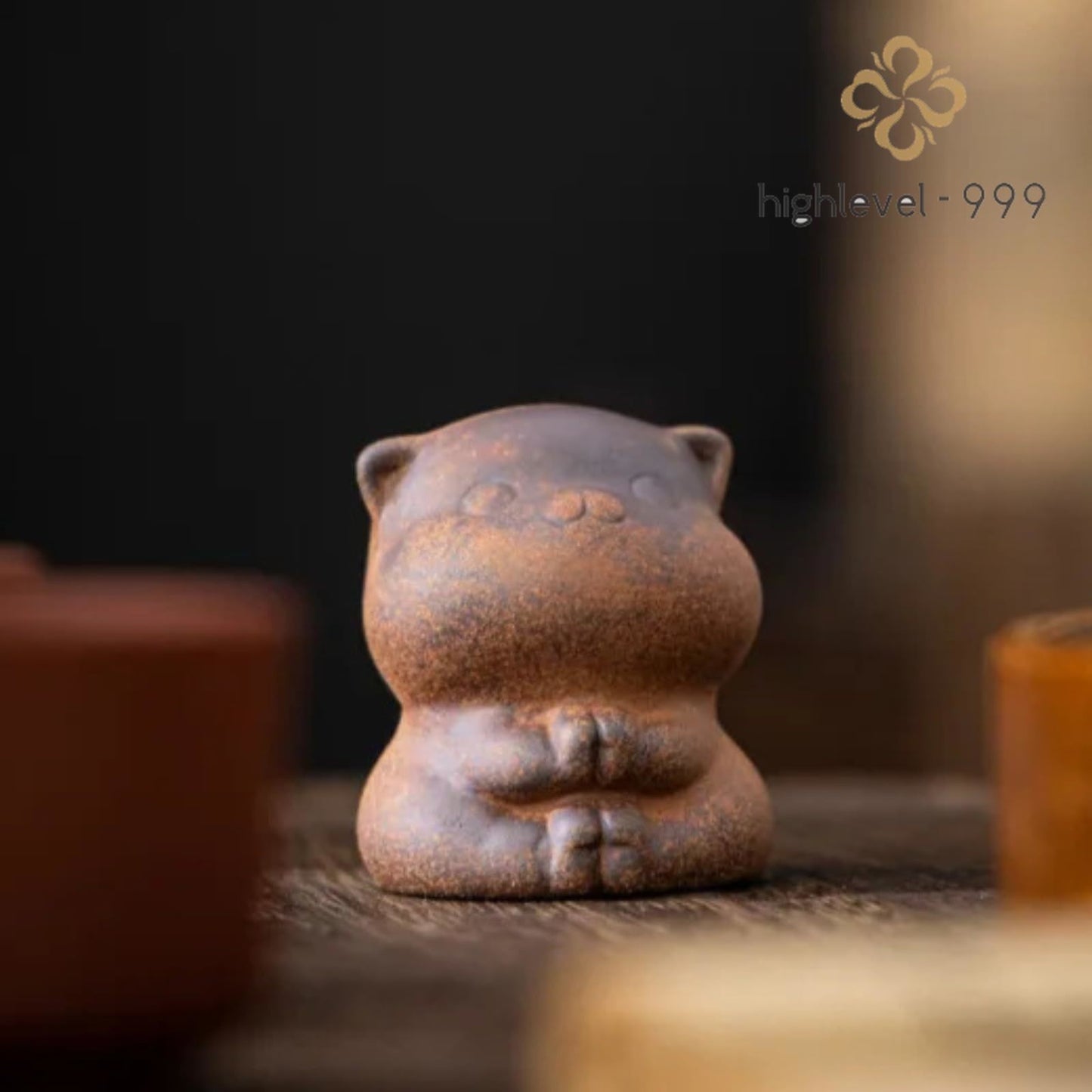 Old Rock Mud Cute Cat Tea Pet Ceramic 4.8cm Handmade Tea Table Decoration Retro