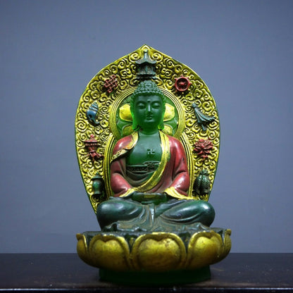 Vintage Old Liuli Buddha, Hand-Painted Gilded, Qianlong Mark, 13.5cm