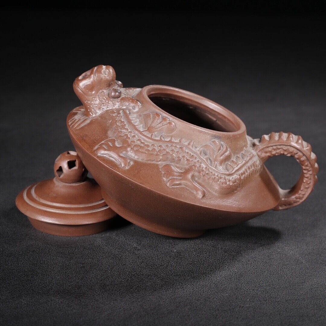 Vintage Chinese Yixing Purple Clay Teapot Zisha Ceramic Carving Dragon Tea Set