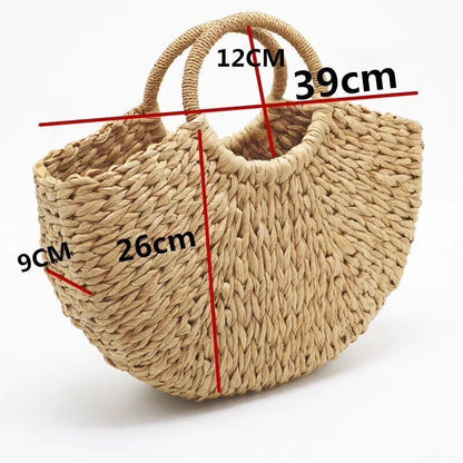 Handmade Bag Pompon Beach Weaving Paper Straw Bag Wrapped Moon Shaped Pouch 1 pc