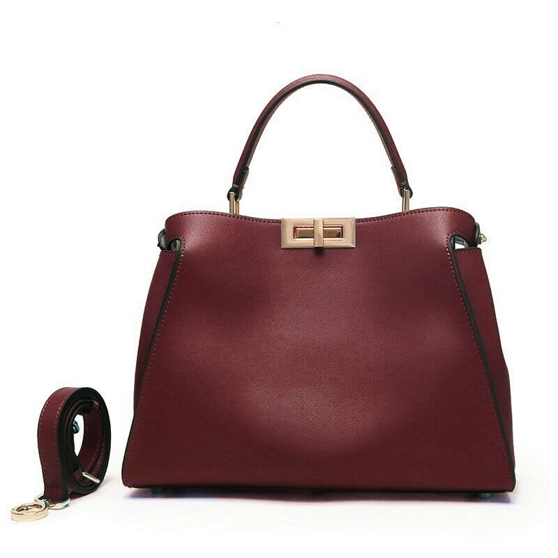 28/32cm Trapezoid Real Leather Tote Handbag Purse Fashion Shoulder Bag Briefcase
