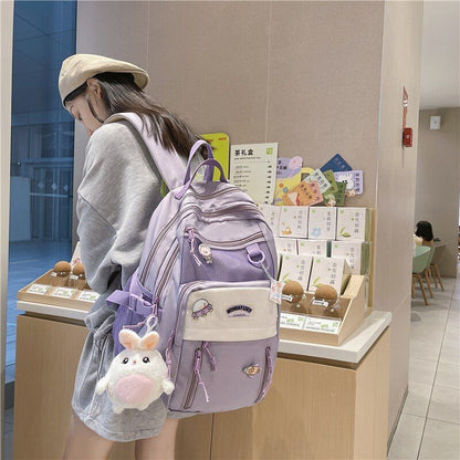 Nylon Backpack College Style Large Travel Rucksack School Bags Purple/Pink/Black