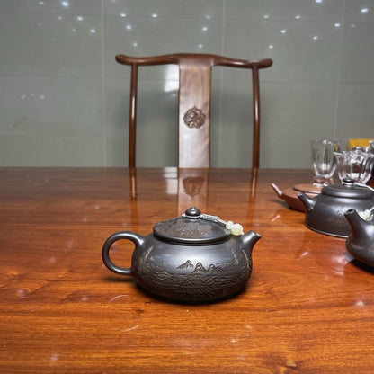 Yixing Zisha Tea Pot "Lone Boat On Cold River" Landscape Design Handmade Pot New
