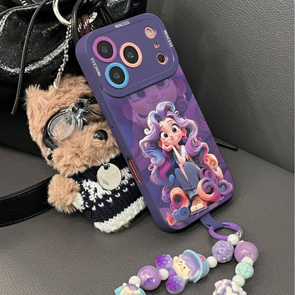 For iPhone 17 Pro Max Silicone Case with Lanyard–Kawaii Princess Cartoon Design