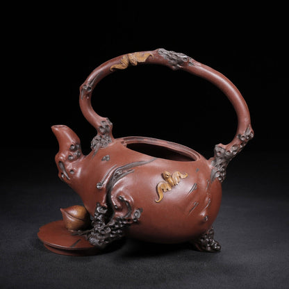 Chinese Yixing Zisha Clay Handmade Exquisite Teapot （福寿提梁 底款：汪寅仙）