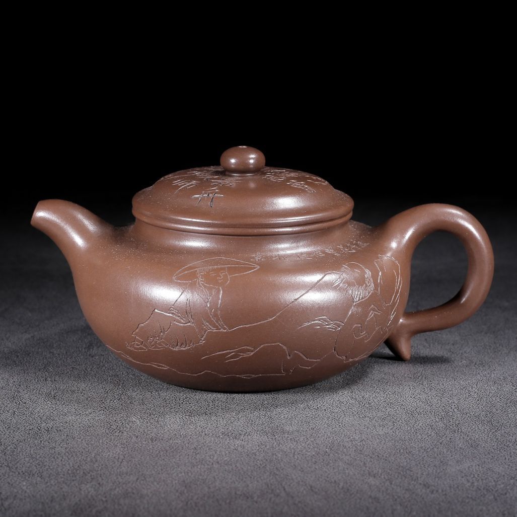 Vintage Chinese Yixing Purple Clay Teapot Zisha Ceremony Carving Collectible Art
