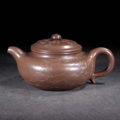 Vintage Chinese Yixing Purple Clay Teapot Zisha Ceremony Carving Collectible Art