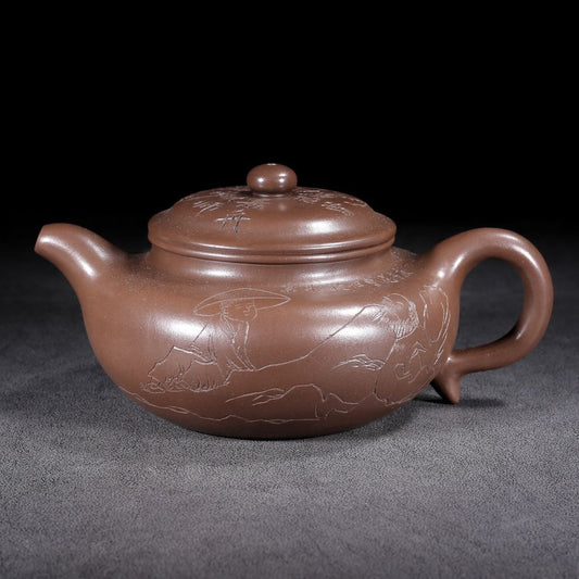 Vintage Chinese Yixing Purple Clay Teapot Zisha Ceremony Carving Collectible Art
